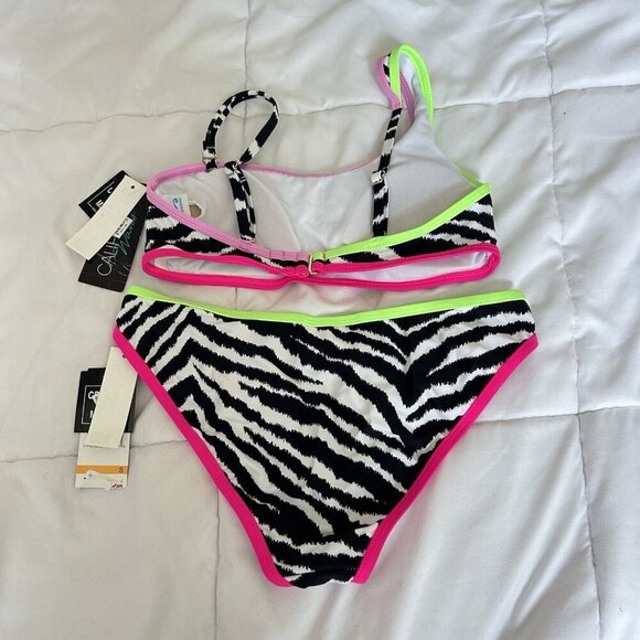 NWT Bikini Swim Set Top Bottom Zebra Print Juniors Small California Waves Pink - Picture 6 of 6